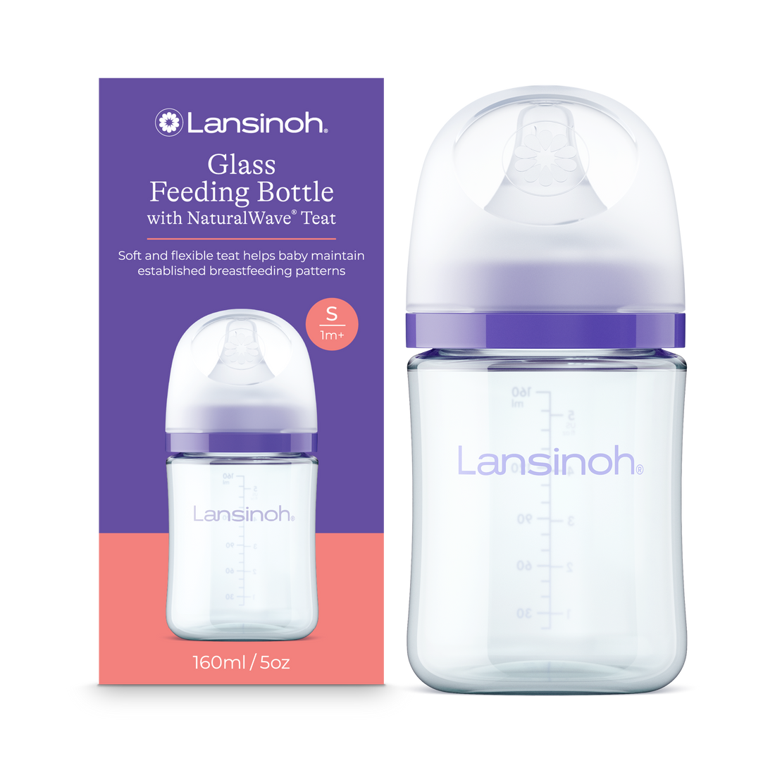 Szklana Butelka Lansinoh 160 ml ze smoczkiem o wolnym przepływie Natural Wave®