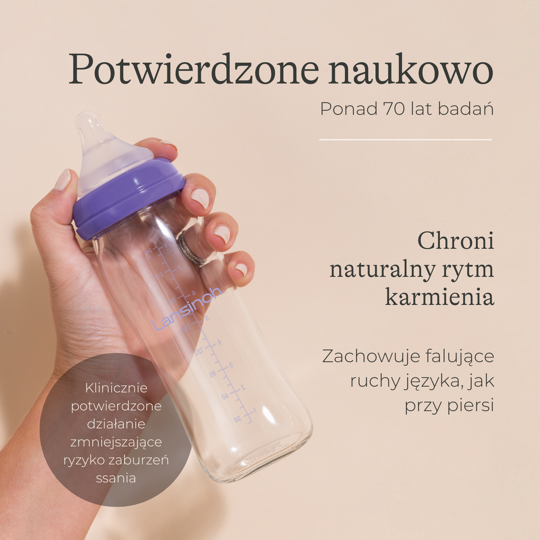 Szklana Butelka Lansinoh 240 ml ze smoczkiem o średnim przepływie Natural Wave®